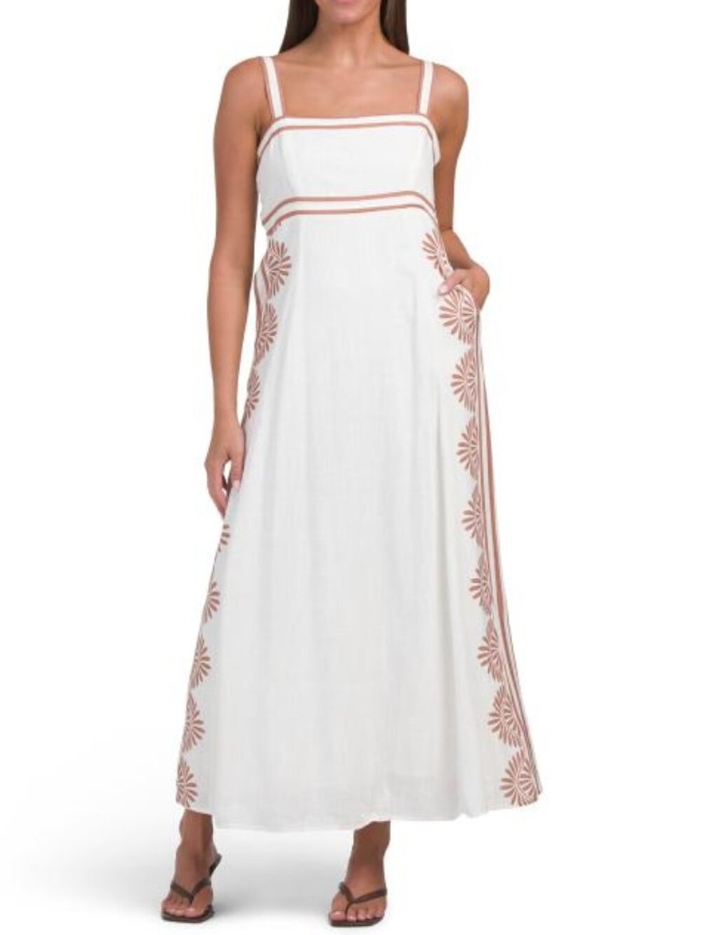 WHITE CLOSET Linen Blend Sleeveless Placed Floral Maxi Dress